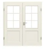 Frontansicht von Doppelflügeltür TE-25 Nordische Fichte astarm gebürstet weiß lackiert Massivholz mit Zarge