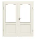 Frontansicht von Doppelflügeltür TE-28 Nordische Fichte astarm gebürstet weiß lackiert Massivholz mit Zarge