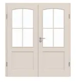 Frontansicht von Doppelflügeltür TE-29 Fichte astig weiß pigmentiert lackiert Massivholz mit Zarge