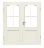 Frontansicht von Doppelflügeltür TE-29 Nordische Fichte astarm gebürstet weiß lackiert Massivholz mit Zarge