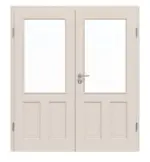 Frontansicht von Doppelflügeltür TE-40 Fichte astig weiß pigmentiert lackiert Massivholz mit Zarge