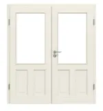 Frontansicht von Doppelflügeltür TE-40 Nordische Fichte astarm gebürstet weiß lackiert Massivholz mit Zarge
