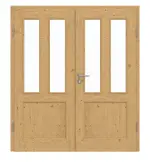 Frontansicht von Doppelflügeltür TE-64 Eiche astig Massivholz mit Zarge