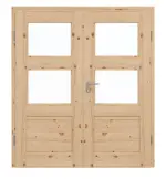 Frontansicht von Doppelflügeltür TM-32 Kiefer astig Massivholz mit Zarge