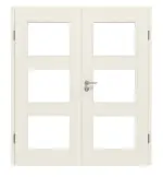 Frontansicht von Doppelflügeltür TM-33 Nordische Fichte astarm gebürstet weiß lackiert Massivholz mit Zarge