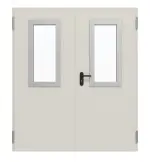 Frontansicht von TECKENTRUP Komplettset 2-flg. Stahl Mehrzwecktür dw 42-2 mit Rechteckverglasung Ausschnitt 2 inkl. Eckzarge