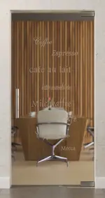 Bild von Cafe 2 Motiv matt Glaspendeltür DORMA Mundus BTS Variante 1 - Erkelenz