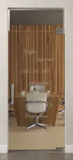 Bild von Cafe 2 Motiv matt Glaspendeltür mit Oberlicht DORMA Mundus BTS Variante 7 - Erkelenz