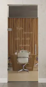 Bild von Cafe 2 Motiv matt Glaspendeltür mit Oberlicht DORMA Tensor Variante 1 - Erkelenz