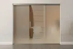Frontansicht von Amara Motiv klar Glasschiebetür mit zwei festen Seitenteilen Sigma Flexible Variante 2 - Erkelenz