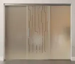 Bild von Curves Motiv klar Glasschiebetür mit zwei festen Seitenteilen Sigma Flexible Variante 2 - Erkelenz
