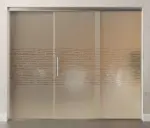 Bild von Morse Motiv klar Glasschiebetür mit zwei festen Seitenteilen Sigma Flexible Variante 2 - Erkelenz