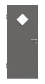 Frontansicht von Huga Innentür Hygge grau RAL 7037 Duradecor Basic mit Lichtausschnitt LA 6 Raute