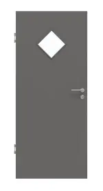 Frontansicht von Huga Innentür Hygge grau RAL 7037 Lack Basic mit Lichtausschnitt LA-6 Raute