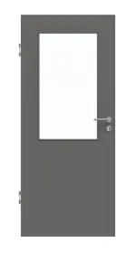 Frontansicht von Huga Innentür Hygge grau RAL 7037 Duradecor Basic mit Lichtausschnitt LA 7