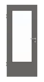 Frontansicht von Huga Innentür Hygge grau RAL 7037 Duradecor Basic mit Lichtausschnitt LA-DIN