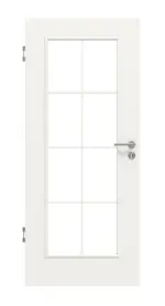 Frontansicht von HUGA Innentür Landhaus 1 Weißlack Classic mit Lichtausschnitt LA Sprosse 2/4