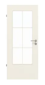 Frontansicht von Uni Weißlack LÖ 23 mit Sprossenrahmen 6 Felder Laminat (CPL) Duritop Optima Innentür - Jeld-Wen
