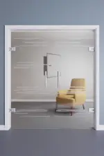 Relation mit Bukarest Mattierung Ganzglas Doppelflügel-Pendeltür mit Motiv matt - Erkelenz