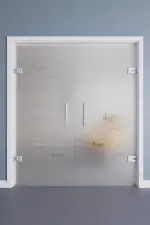 Relation mit Cafe 2 Mattierung Ganzglas Doppelflügel-Pendeltür mit Motiv klar - Erkelenz