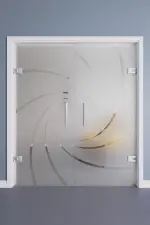 Relation mit Cristall Klassisch Matt Ganzglas Doppelflügel-Pendeltür mit Motiv klar - Erkelenz