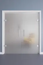 Relation mit Morse Mattierung Ganzglas Doppelflügel-Pendeltür mit Motiv klar - Erkelenz