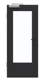 Frontansicht von GARANT Rauchschutztür Matt RAL 9005 G-TEC mit Lichtausschnitt LA-DIN