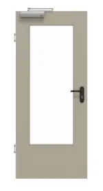 Frontansicht von GARANT Rauchschutztür Matt Seidengrau 7044 G-TEC mit Lichtausschnitt LA-DIN