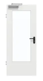 Frontansicht von GARANT Rauchschutztür Matt Weißlack 9016 G-TEC mit Lichtausschnitt LA-DIN
