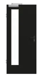 Frontansicht von GARANT Rauchschutztür 0901-60 Black Resopal mit Lichtausschnitt LA-4 bandseitig
