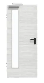 Frontansicht von GARANT Rauchschutztür Quer Authentic Grigio GCK08 mit Lichtausschnitt LA-4 bandseitig