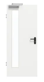 Frontansicht von GARANT Rauchschutztür D354-60 Designer White Resopal mit Lichtausschnitt LA-4 bandseitig