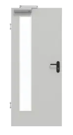 Frontansicht von GARANT Rauchschutztür D92-60 Dove Grey Resopal mit Lichtausschnitt LA-4 bandseitig