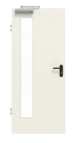 Frontansicht von GARANT Rauchschutztür Weißlack 9010 mit Lichtausschnitt LA-4 bandseitig