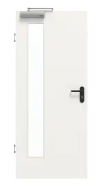 Frontansicht von GARANT Rauchschutztür Weißlack 9016 GHK08 mit Lichtausschnitt LA-4 bandseitig