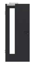 Frontansicht von GARANT Rauchschutztür Matt RAL 9005 G-TEC mit Lichtausschnitt LA-4 bandseitig