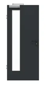 Frontansicht von GARANT Rauchschutztür U12000SD Vulkanschwarz GHK08 mit Lichtausschnitt LA-4 bandseitig