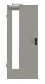 Frontansicht von GARANT Rauchschutztür U12115SD Platingrau GHK08 mit Lichtausschnitt LA-4 bandseitig