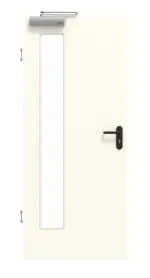 Frontansicht von GARANT Rauchschutztür W980ST15 Platinweiß GHK08 mit Lichtausschnitt LA-4 bandseitig