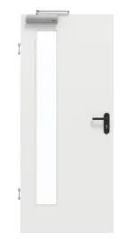 Frontansicht von GARANT Rauchschutztür Matt Weißlack 9016 G-TEC mit Lichtausschnitt LA-4 bandseitig