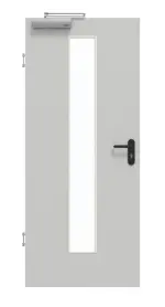 Frontansicht von GARANT Rauchschutztür D92-60 Dove Grey Resopal mit Lichtausschnitt LA-4 mittig