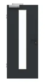Frontansicht von GARANT Rauchschutztür U12000SD Vulkanschwarz GHK08 mit Lichtausschnitt LA-4 mittig