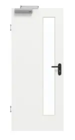 Frontansicht von GARANT Rauchschutztür D354-60 Designer White Resopal mit Lichtausschnitt LA-4 schlossseitig