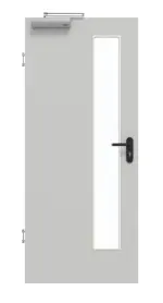 Frontansicht von GARANT Rauchschutztür D92-60 Dove Grey Resopal mit Lichtausschnitt LA-4 schlossseitig