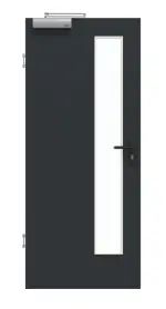 Frontansicht von GARANT Rauchschutztür U12000SD Vulkanschwarz GHK08 mit Lichtausschnitt LA-4 schlossseitig