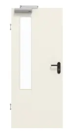 Frontansicht von GARANT Rauchschutztür Weißlack 9010 mit Lichtausschnitt LA-5 bandseitig