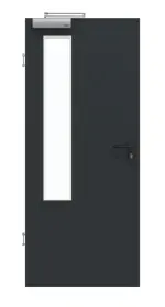 Frontansicht von GARANT Rauchschutztür U12000SD Vulkanschwarz GHK08 mit Lichtausschnitt LA-5 bandseitig