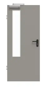 Frontansicht von GARANT Rauchschutztür U12115SD Platingrau GHK08 mit Lichtausschnitt LA-5 bandseitig