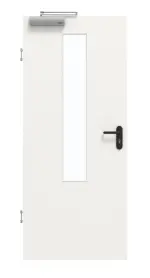 Frontansicht von GARANT Rauchschutztür Weißlack 9016 mit Lichtausschnitt LA-5 mittig