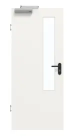 Frontansicht von GARANT Rauchschutztür Weißlack 9016 mit Lichtausschnitt LA-5 schlossseitig